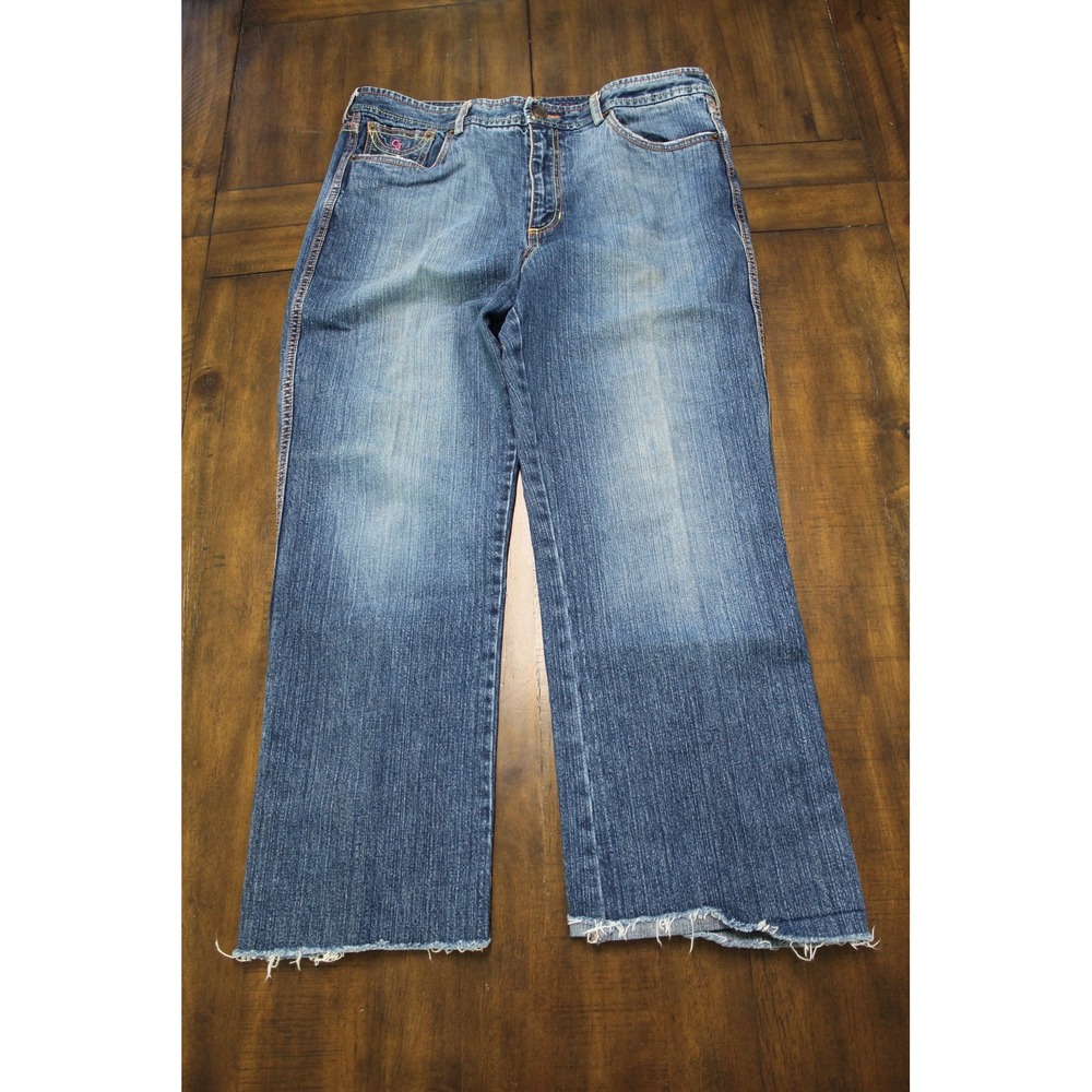 CJ by Cookie Johnson Womens Jeans Size 12 Wide Leg Crop Raw Hem Embroidered  Y2K